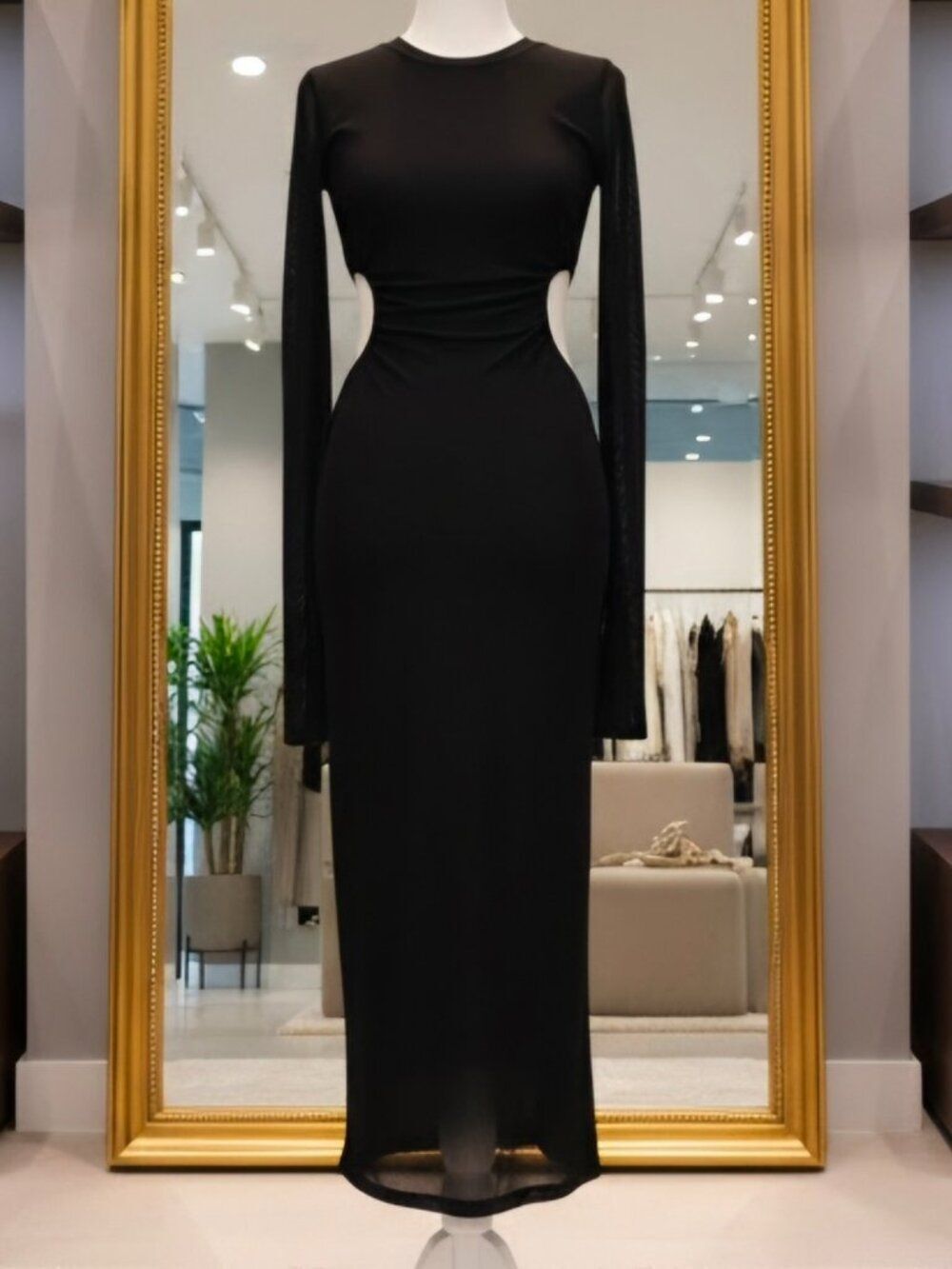 Bar III Women’s Black Mesh Overlay Cutout Dress Size Small
